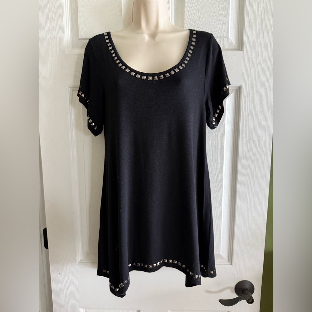 INC International Concepts  Black Tunic with Silver Studs, size M